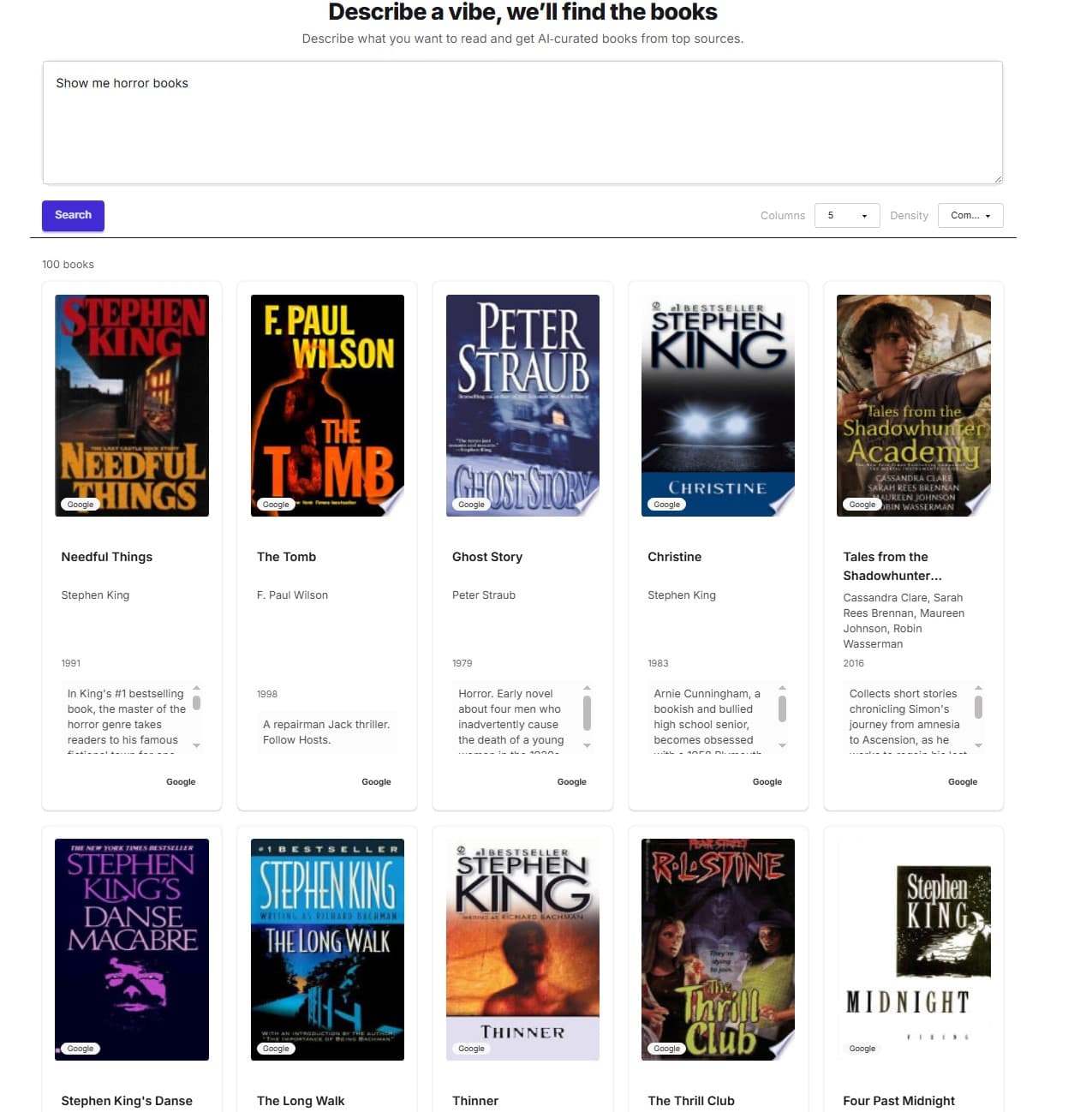 FindReads.app book discovery results screenshot